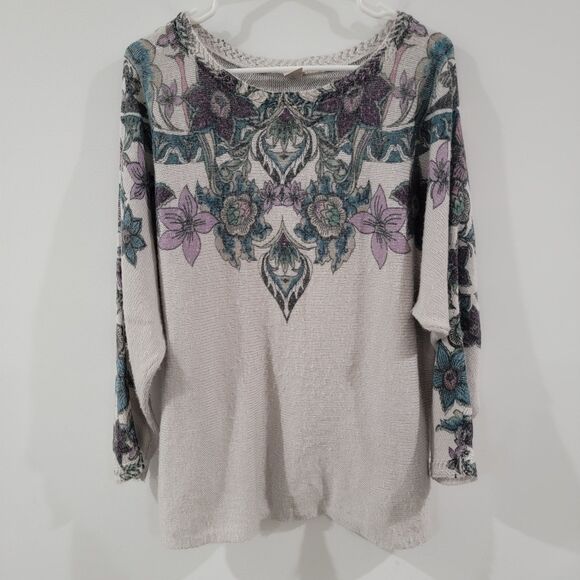 Chicos Womens Sweater Size Medium 1 Floral Knit Cozy Boho - Picture 1 of 8